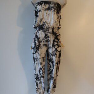 Womens Skemo Black, White Tie-Dye Strapless Jumpsuit S